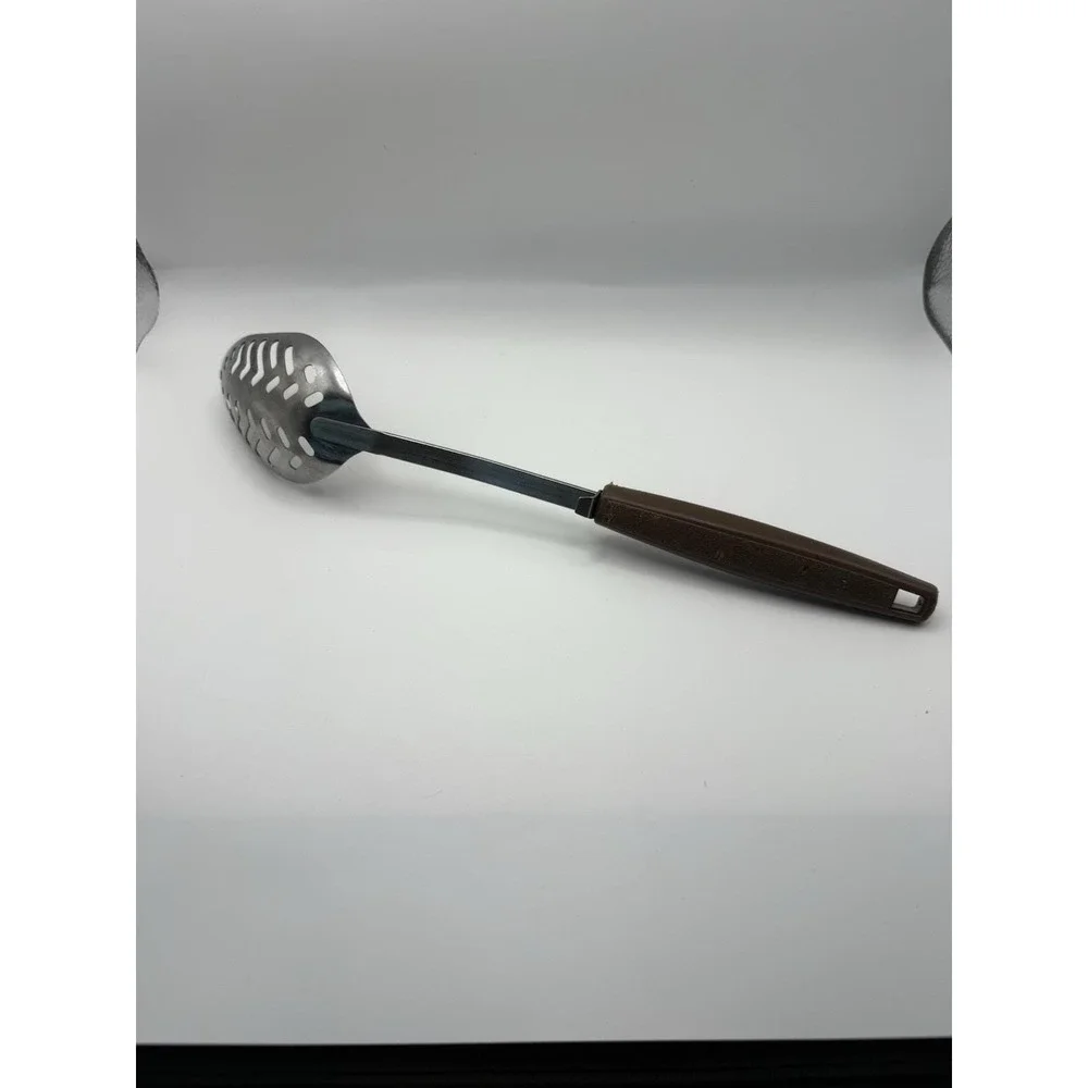Vintage Ekco Slotted Spoon Brown Handle Made‎ in USA Kitchen Cooking Utensil